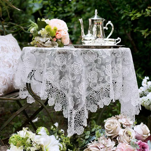 Miniatura 12 de ARTABLE Mantel rectangular pequeño de encaje de macramé, mantel vintage bordado oblongo, para banquete de boda, vacaciones, mesas largas de comedor
