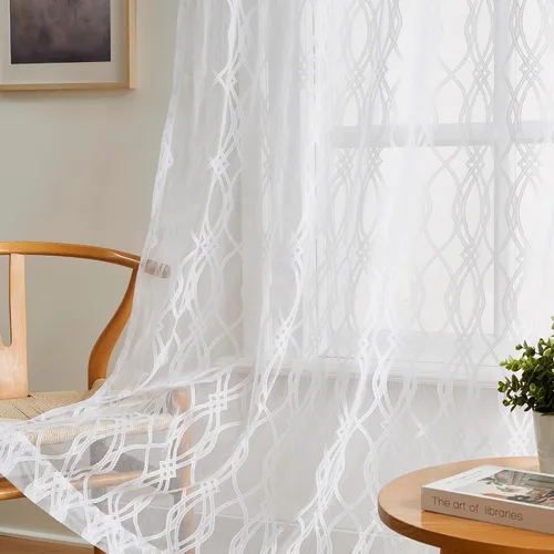 Miniatura 7 de Warm Home Designs Cortinas modernas para sala de estar o dormitorio. Cortinas negras transparentes de 84 pulgadas de largo con diseño geométrico