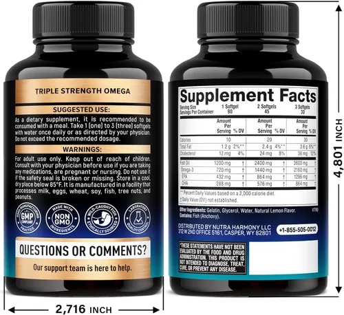 Miniatura 2 de Aceite de pescado Omega 3 3600 mg – Suplemento Omega 3 EPA y DHA – Sin metales pesados – Soporte para corazón, cerebro y articulaciones – Aceite