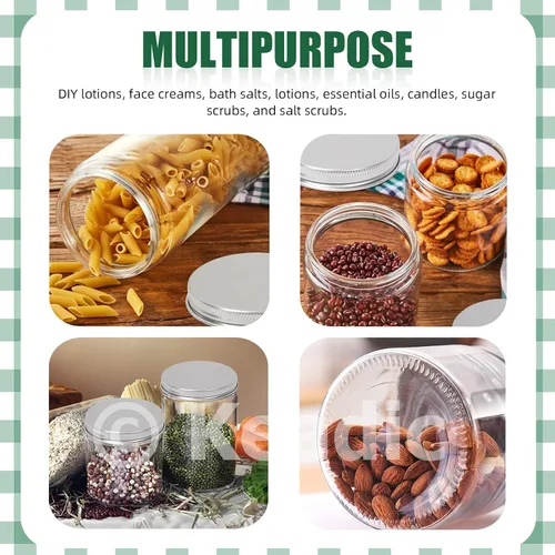 Miniatura 6 de Keadic Juego de 15 tarros de vidrio de 2.0 fl oz/2 onzas con tapas, mini tarros redondos herméticos para muestras de conservas con tapas plateadas