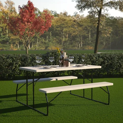 Miniatura 2 de Flash Furniture Insta-Fold - Mesa de picnic plegable de grano de madera blanca para adultos, mesa plegable de 4.5 pies