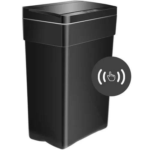 MeetPerfect - Bote de basura automático de 13 galones con tapa, papelera de plástico de 50 litros con cesta interior y asa de transporte para Negro