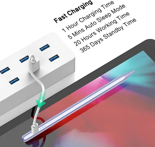 Miniatura 7 de Lápiz óptico para Apple iPad 2018-2025, Apple Pen de carga rápida de 10 minutos, lápiz Apple para iPad 11/10/9/8/7/6ª generación, accesorios Púrpura