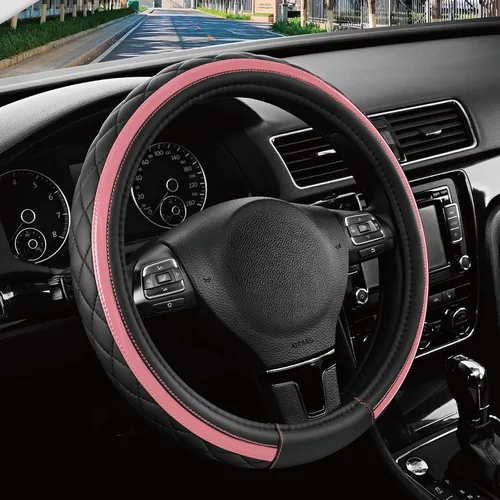 Miniatura 14 de Road Comforts Funda de Volante de Cuero – Negro y Morado, Ajuste Universal 14.5-15 Pulgadas, Cuero de Microfibra, Diseño Antideslizante y Púrpura