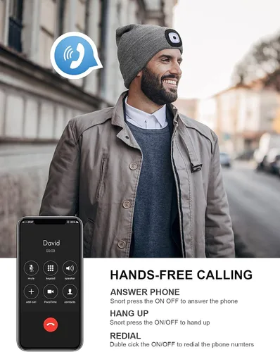 Miniatura 4 de Gorro Bluetooth con 4 luces LED, recargable por USB, con auriculares, gorro con altavoces estéreo y micrófono, para iluminar por la noche, gorro