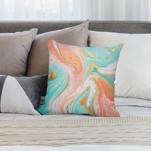 Miniatura 7 de Funda de almohada decorativa abstracta con textura de mármol naranja, rosa y verde, suave, doble cara, 12 x 12 pulgadas, con textura de mármol