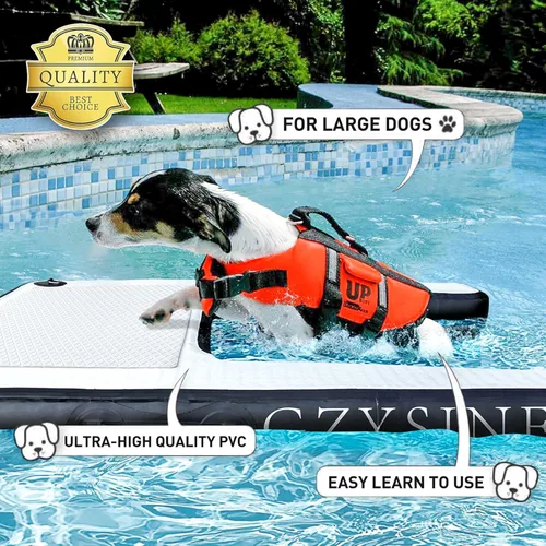 Miniatura 5 de Rampa inflable de agua para perros grandes, rampa flotante para mascotas de hasta 200 libras para perros grandes, escaleras inflables para barcos