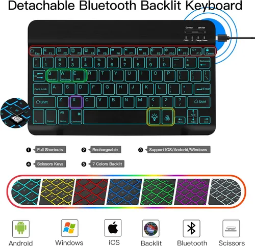 Miniatura 5 de JUQITECH Funda de teclado retroiluminada para Samsung-Galaxy-Tab A8 10.5 2022, funda magnética fuerte para libros, funda suave desmontable teclado