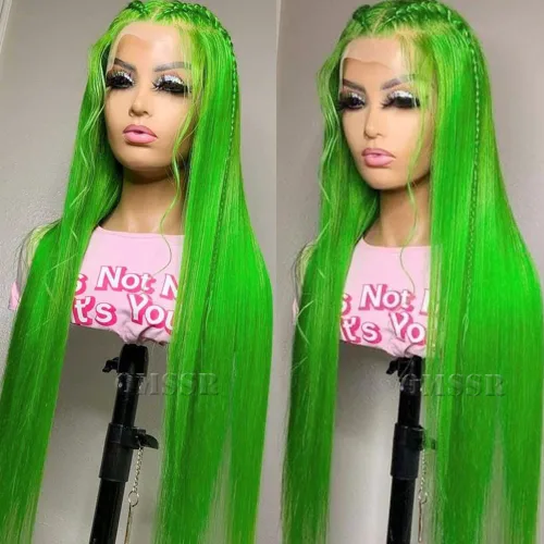 Pelucas sintéticas de color verde con encaje frontal, pelucas largas y lacias, color verde claro, sin pegamento, pelucas de encaje frontal para