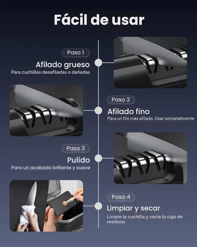 Miniatura 5 de Afilador de cuchillos eléctrico para cocina, afilador de cuchillos eléctrico de 3 etapas con abrasivos 100% de diamante, guía de ángulo de precisión