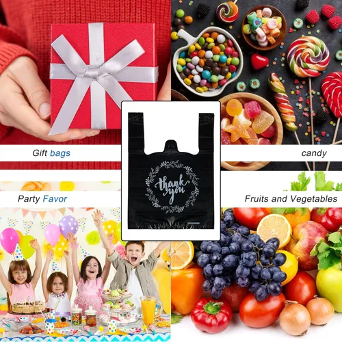 Miniatura 7 de TOSPARTY 100 bolsas negras de agradecimiento para camisetas, bolsas de plástico a granel para restaurantes, 8.7 x 4.1 x 11.6 pulgadas