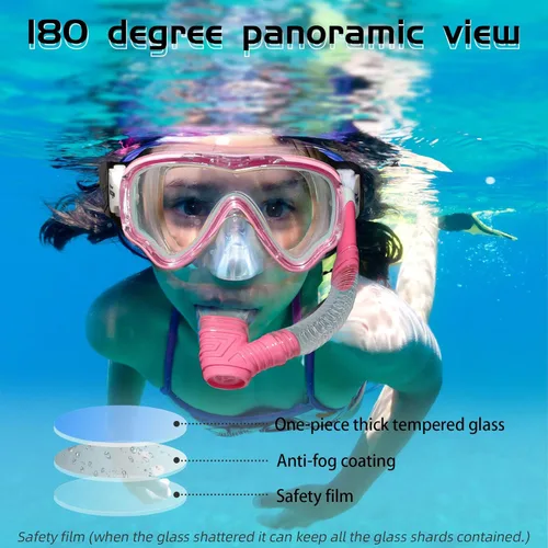 Miniatura 4 de Seago Gafas de natación para niños, máscara de buceo para jóvenes (5-15), antivaho 180° visión clara Rosa