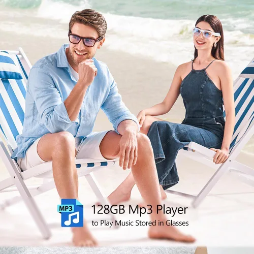 Miniatura 6 de OhO - Lentes de sol inteligentes, 128G MP3 Bluetooth con altavoz de oreja abierta, para deportes en interiores y exteriores, protección UV