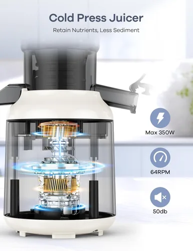 Miniatura 5 de Máquinas de exprimir Ganiza, exprimidor de prensa fría con gran canal de alimentación para frutas y verduras enteras, exprimidores de masticación