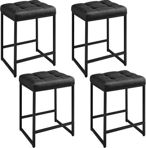 Miniatura 14 de Yaheetech Juego de 2 taburetes de bar de 24 pulgadas de altura de mostrador, taburetes de isla de cocina sin espalda, taburetes de piel sintética