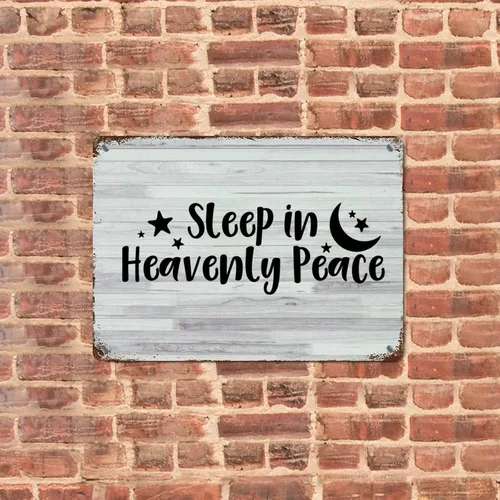 Miniatura 2 de LUIJORGY Letrero de metal rústico con letras familiares para decoración de pared, para dormir en la paz celestial, grano de madera, vida positiva
