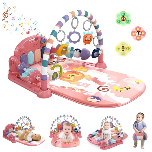 Miniatura 11 de Tapete de juego de gimnasio para bebé, luces de piano y música, juguetes para el tiempo boca abajo, para actividades musicales, visuales, auditivas