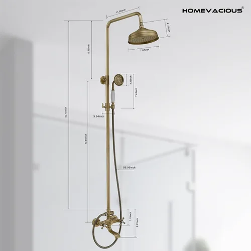 Miniatura 8 de Kit de ducha de latón antiguo para exteriores, ducha expuesta de 8 pulgadas, cabezal de ducha de lluvia de alta presión con rociador de mano
