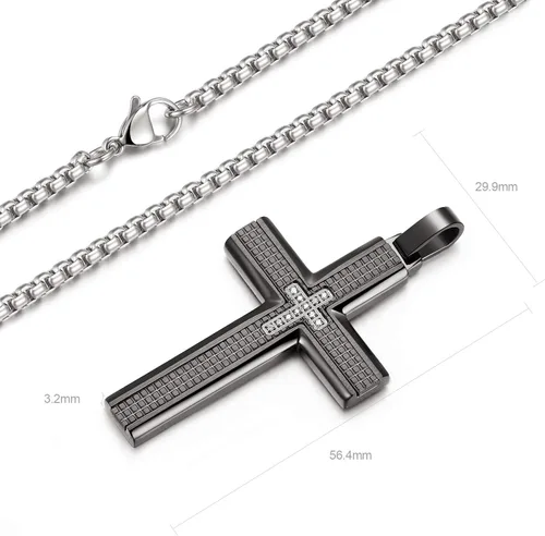Miniatura 2 de Collar de cruz para hombre, colgante de acero inoxidable 316L, color blanco, dorado, negro, azul, caja de regalo incluida