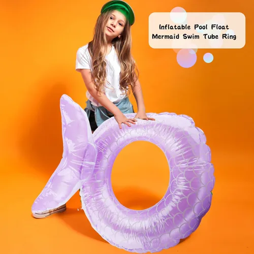 Miniatura 6 de 6 piezas de anillo inflable de natación para niños y niñas, flotador inflable de sirena para niños y niñas, suministros de fiesta de natación, 3
