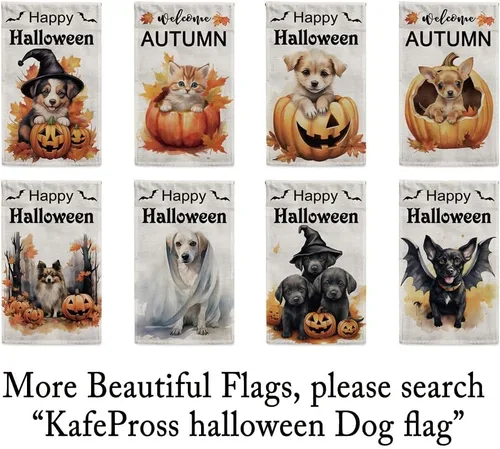 Miniatura 7 de Bandera de jardín de bulldog de Halloween de 12.5 x 18 pulgadas, vertical, doble cara, calabaza de Feliz Halloween, linda cachorro, decoración