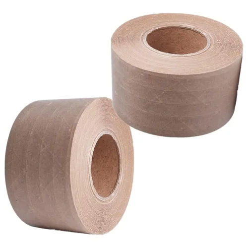 Paquete de 2 cintas activadas por agua de 300 pies x ancho 2.4 pulgadas de ancho, cinta de papel kraft reforzada de fibra de vidrio reciclable Marrón