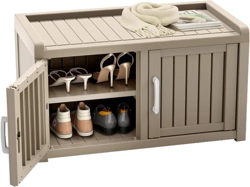 Miniatura 9 de ROJIK Gabinete de zapatos resistente al agua y a los rayos UV, banco de almacenamiento para interior y exterior con estantes ajustables