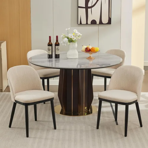 Garvee Juego de 4 sillas de comedor de madera, silla tapizada para cocina, comedor, moderna tela de lino, silla de cena con pies