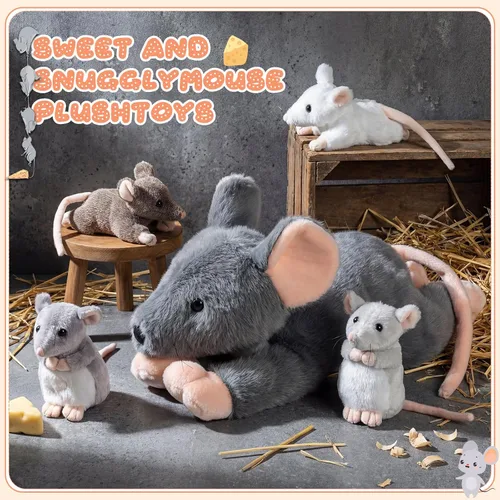Miniatura 4 de Arrowbash - 5 piezas de animales de peluche de ratón con bebés, peluche de rata mamá de 14 pulgadas con 4 ratones pequeños en el abdomen