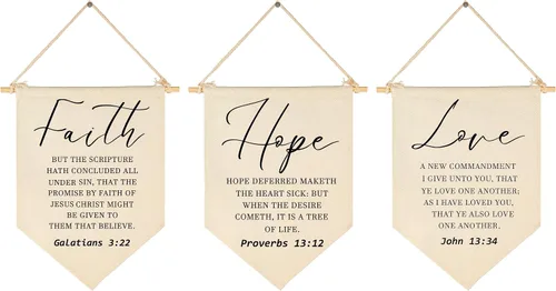 Faith Hope Love-Arte de pared cristiano con texto en inglés "Flower-Scripture", decoración de bandera de arte para bebés, niños y niñas, recién