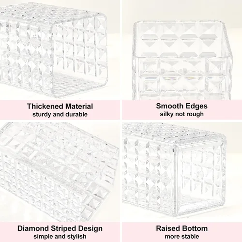 Miniatura 5 de DASITON Organizador de brochas de maquillaje, taza de brochas de maquillaje acrílica, soporte para brochas de maquillaje a rayas de diamante