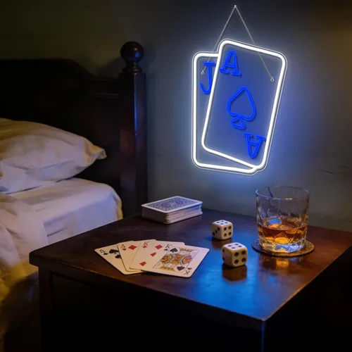 Miniatura 2 de Letreros de Neón de Cartas de Juego para Decoración de Pared Póquer Adolescentes Luz LED Neón Azul Blanco Letrero de Luz USB para Dormitorio Casino