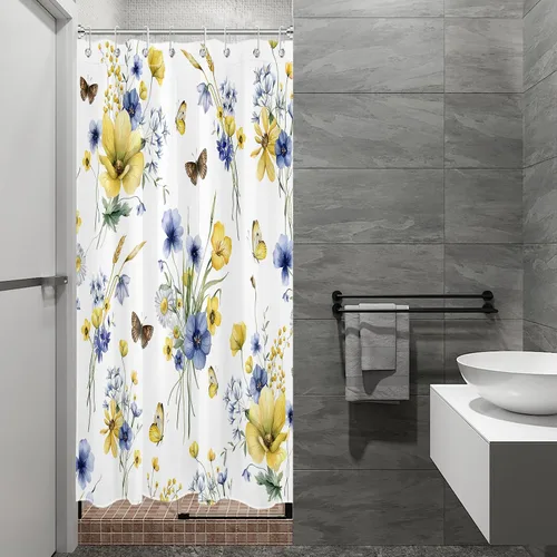 Miniatura 28 de HVEST Cortina de ducha geométrica rosa con ganchos, cortina de ducha moderna geométrica abstracta gris y blanco para baño, 72 x 72 pulgadas, juego