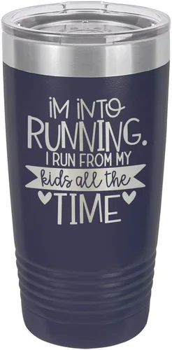 Miniatura 14 de Taza con texto en inglés "I RUN FROM MY KIDS 20oz Drink Tumbler with Straw », grabada con láser, taza de viaje con divertidas citas de Yeti Rambler