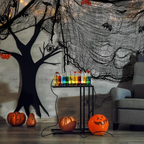 Miniatura 7 de NEBURORA Tela espeluznante de Halloween, 4 piezas de gasa espeluznante negra de 72 x 30 pulgadas, suministros de fiesta de Halloween para interiores