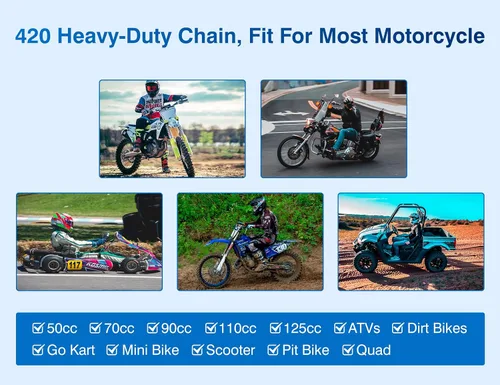 Miniatura 6 de Cadena de motocicleta 420 – 420 cadenas de rodillos estándar 132 eslabones + rompedores de cadena, se adapta a 50, 70, 90, 110 cc, 125 cc, Pit Dirt