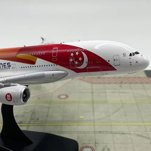 Miniatura 3 de Modelo de aleación de avión fundido a presión, modelo de avión 1/400 Singapore Airlines A380-800, juguetes y decoraciones para adultos, 7.9 x 4.6