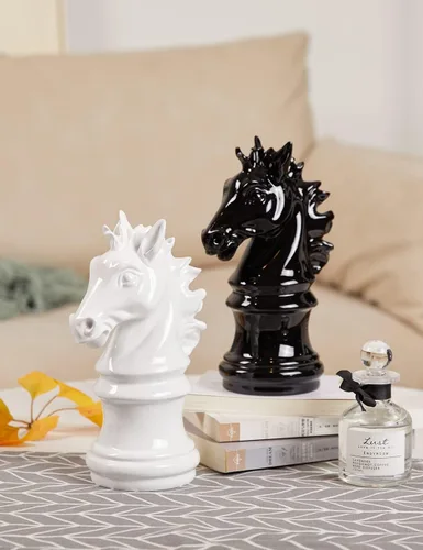 Miniatura 7 de Estatua de caballero de ajedrez moderna, escultura de regalo, decoración del hogar, arte para dormitorio, comedor, sala de estar, poliresina, negro