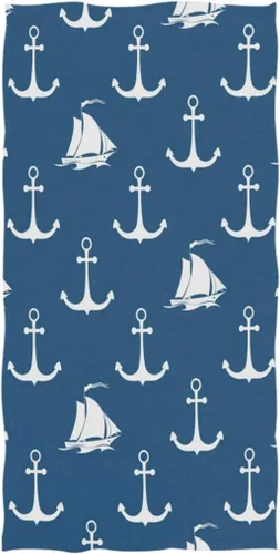Naanle Elegante diseño de barco de vela de ancla suave toallas de mano grandes multiusos para baño, hotel, gimnasio y spa (16 x 30 pulgadas, azul
