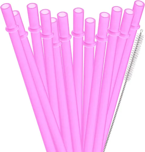 Miniatura 12 de Dakoufish 12 popotes gruesos de plástico reutilizables de 11 pulgadas, sin BPA, pajitas de tarro de masón, color liso (11 pulgadas, 12 colores)