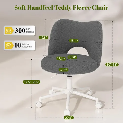 Miniatura 14 de DurayLoly Silla de Tocador con Ruedas Rosa, Linda Silla de Tocador con Respaldo, Silla de Escritorio Ultra-Suave de Felpa, Silla de Oficina Pequeña