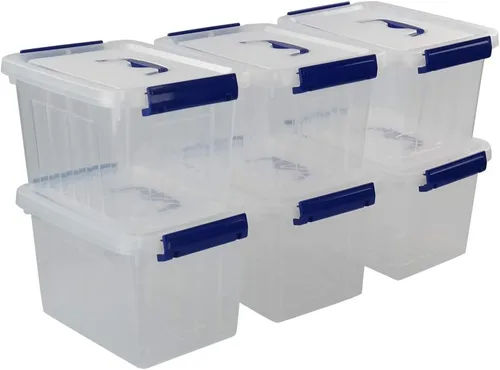 Miniatura 8 de Caja de almacenamiento de plástico transparente de 10 L, caja de almacenamiento con asa, paquete de 6