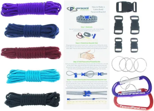 Miniatura 18 de Pulsera y kit de proyecto de paracaídas – 550 cuerdas de paracaídas, hebillas, mosquetones, llaveros