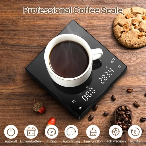 Miniatura 3 de Meilen Mini báscula de café espresso con temporizador, precisión de 0.00 oz, recargable por USB, 6 unidades de peso, báscula digital de 4.4 lbs