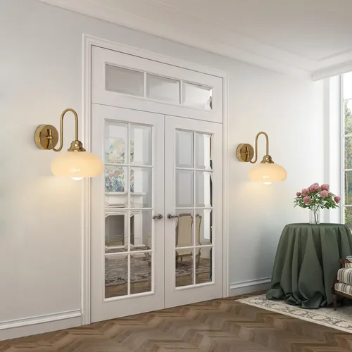 Miniatura 5 de KCO Iluminación de mediados de siglo moderna lámpara de noche montada en la pared latón dorado aplique de pared globo de vidrio tocador lámpara