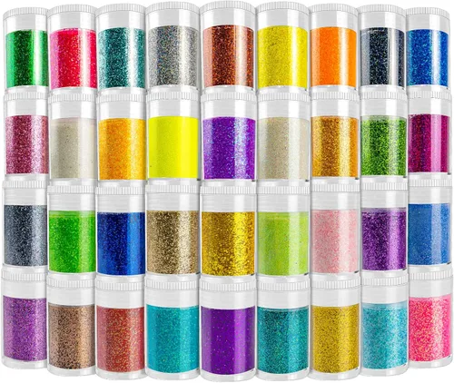Juego de 36 colores surtidos con purpurina ultrafina, polvo holográfico con purpurina para vasos, slime, resina epoxi, artes y manualidades,