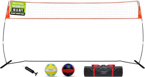 Miniatura 8 de Red de entrenamiento de voleibol portátil de 12 pies/18 pies para golpear o servir taladros, red de práctica independiente para exteriores e