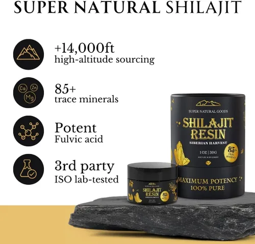 Miniatura 2 de Super Natural Goods Resina Shilajit de alta potencia nutricional, grado A con más de 85 minerales derivados de plantas y ácido fúlvico, energía e