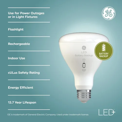 Miniatura 2 de GE Focos LED con batería de respaldo, focos LED recargables A21 para cortes de energía y emergencias, linterna, 3 temperaturas