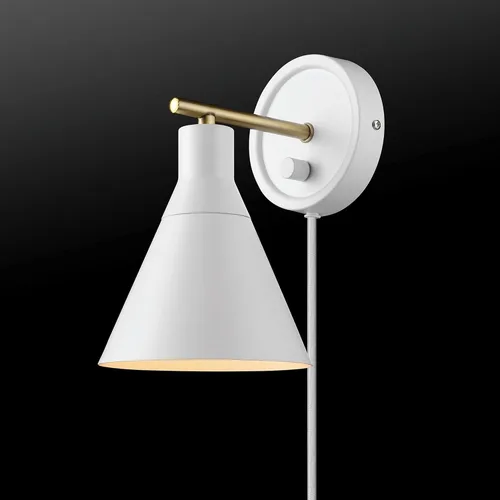 Miniatura 2 de Globe Electric 65542 - Candelabro de pared de 1 luz con enchufe o cableado, blanco mate, acento en latón, interruptor giratorio de atenuación sin